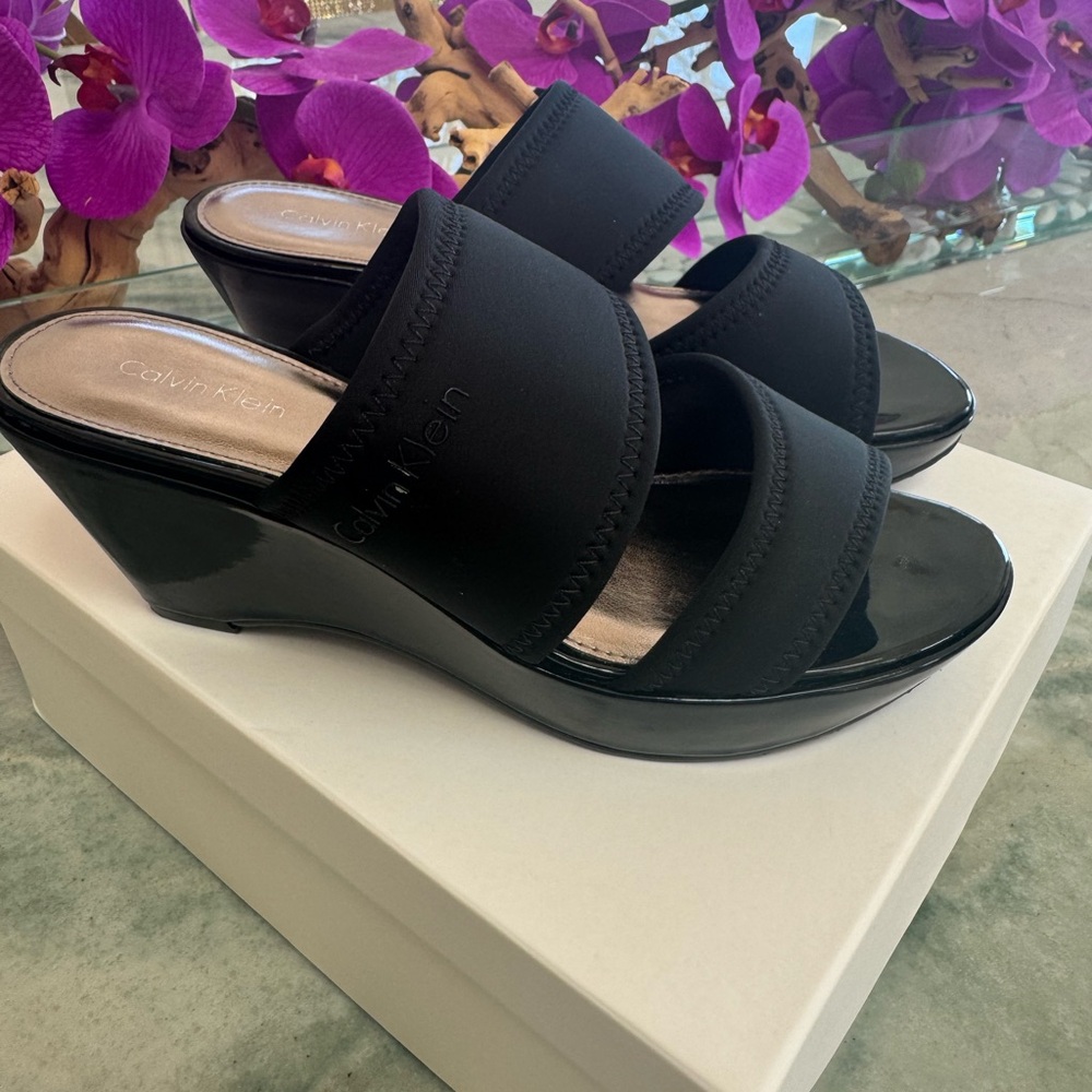 Calvin Klein Black Wedge Sandals for Women